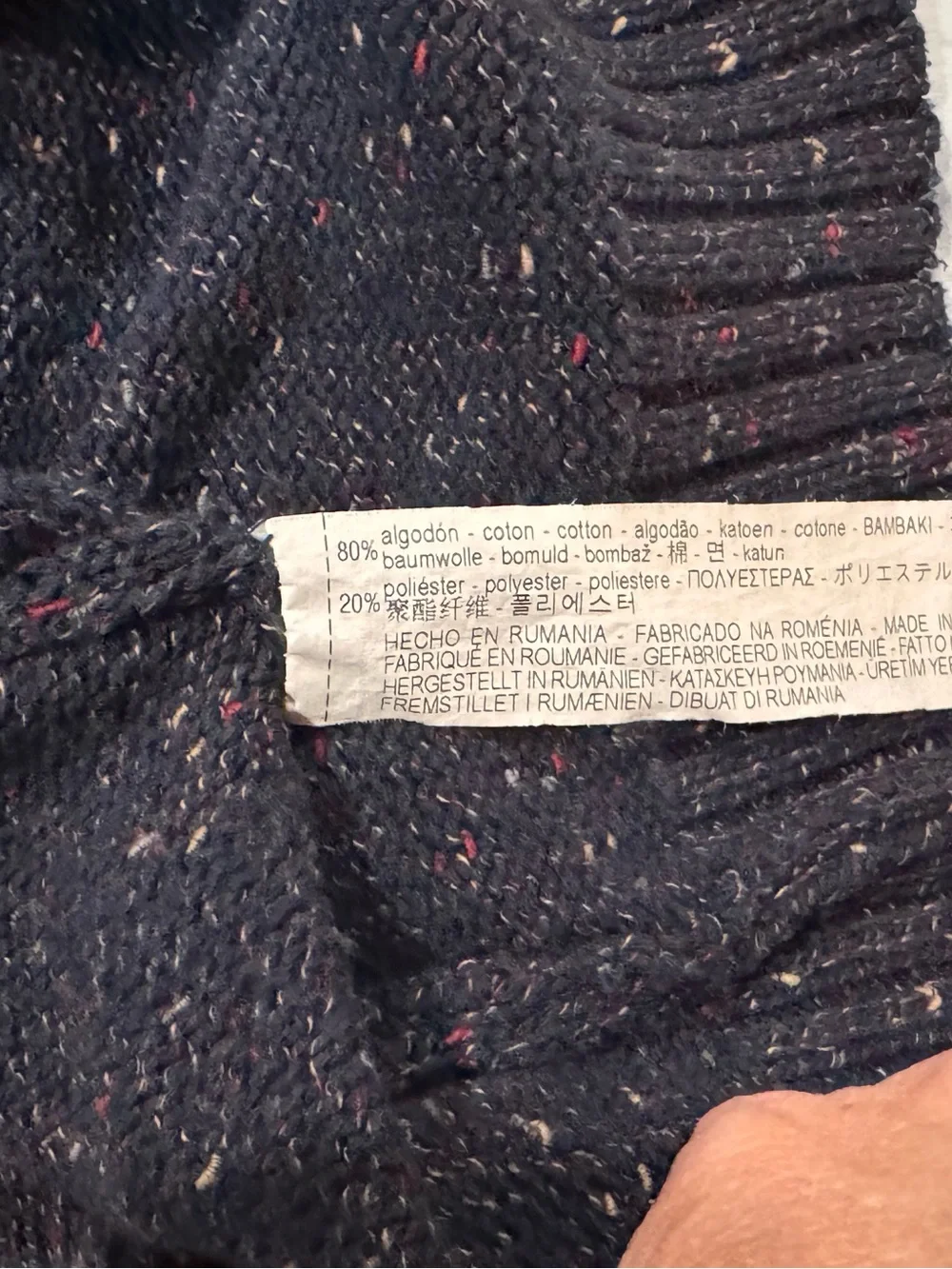 Zara Man Speckled Fleck Knit Crewneck Sweater Navy Blue Multicolor Size Medium